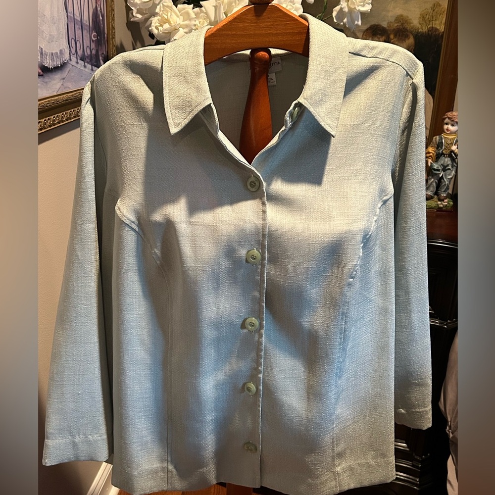 Jaclyn Smith Women's Button-Down Vintage Blazer Shirt - Light Blue Sz 24W